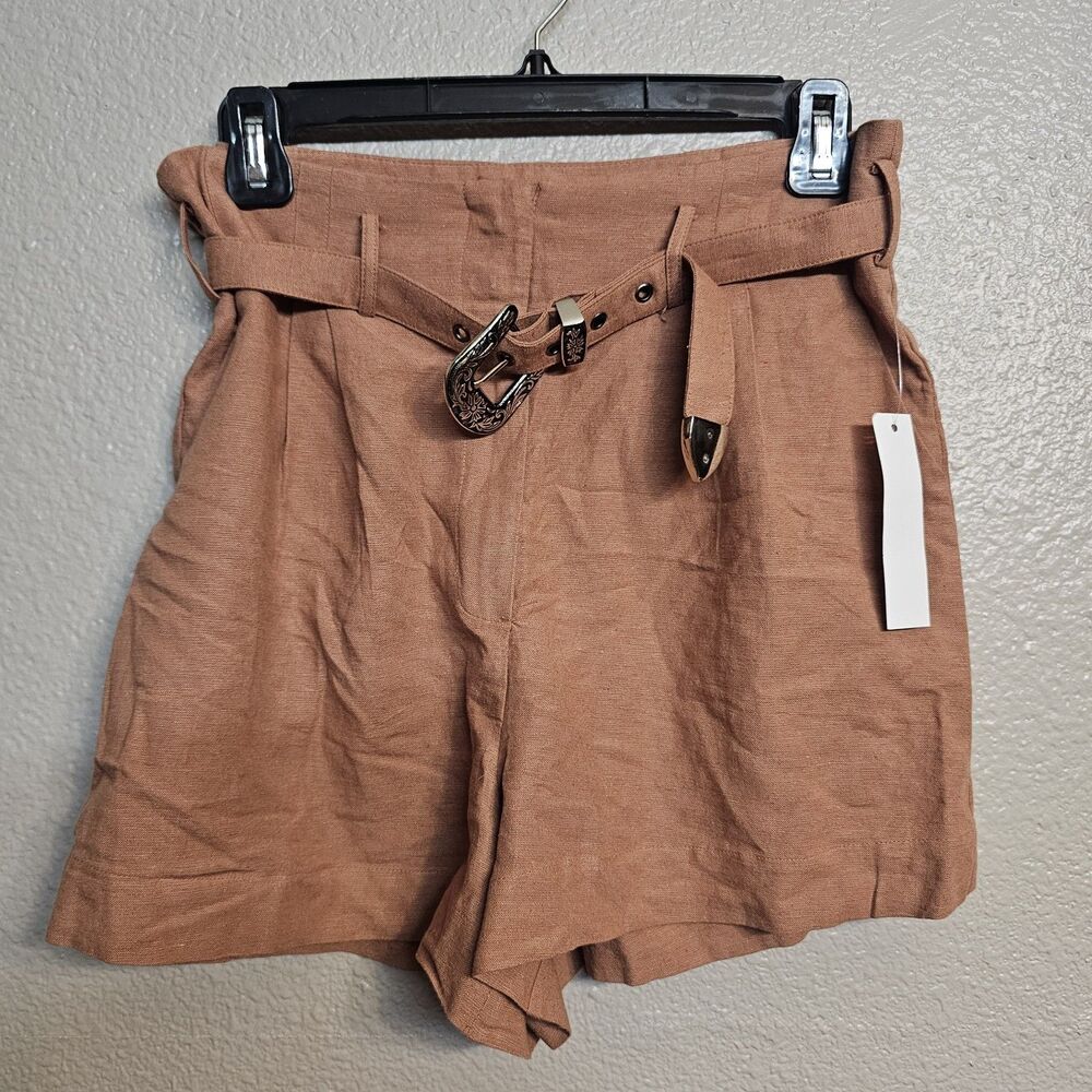 VENUS Women’s Burnt Orange Paperbag Waist Belted Linen Blend Short Sz 6 NWT AA04